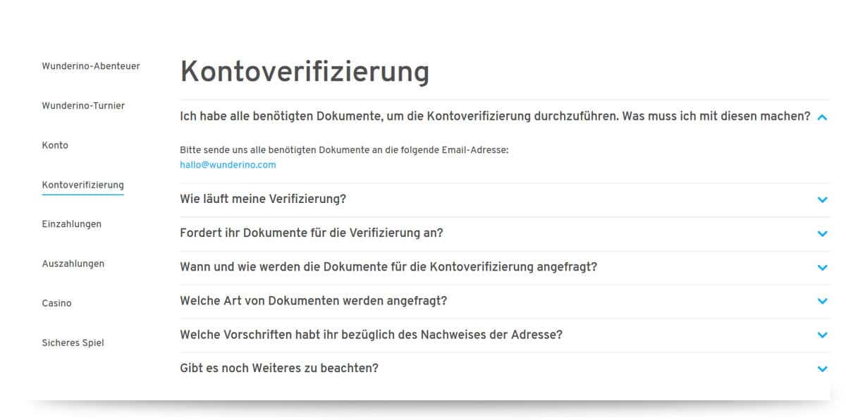 Verifizierung Wunderino