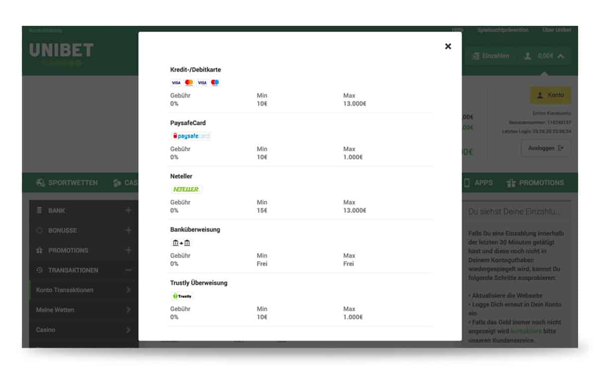 Unibet Zahlungsmethoden